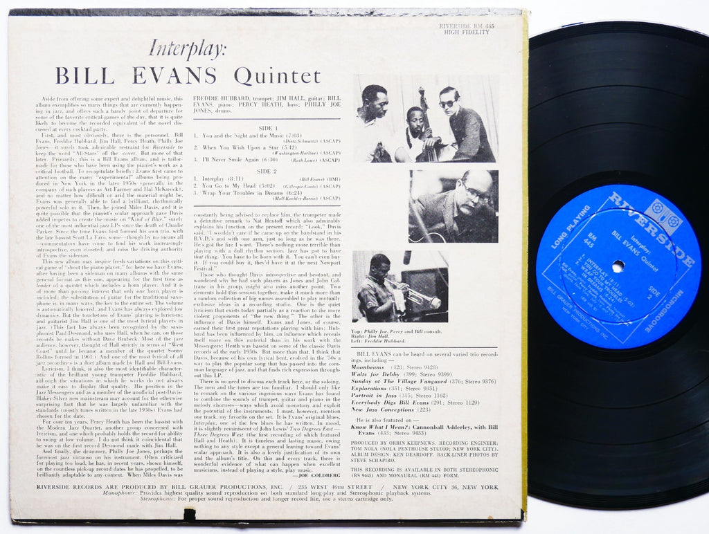 BILL EVANS Interplay LP RIVERSIDE RECORDS RM 445 US 1962 DG MONO Freddie Hubbard