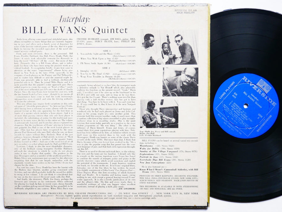 BILL EVANS Interplay LP RIVERSIDE RECORDS RM 445 US 1962 DG MONO Freddie Hubbard