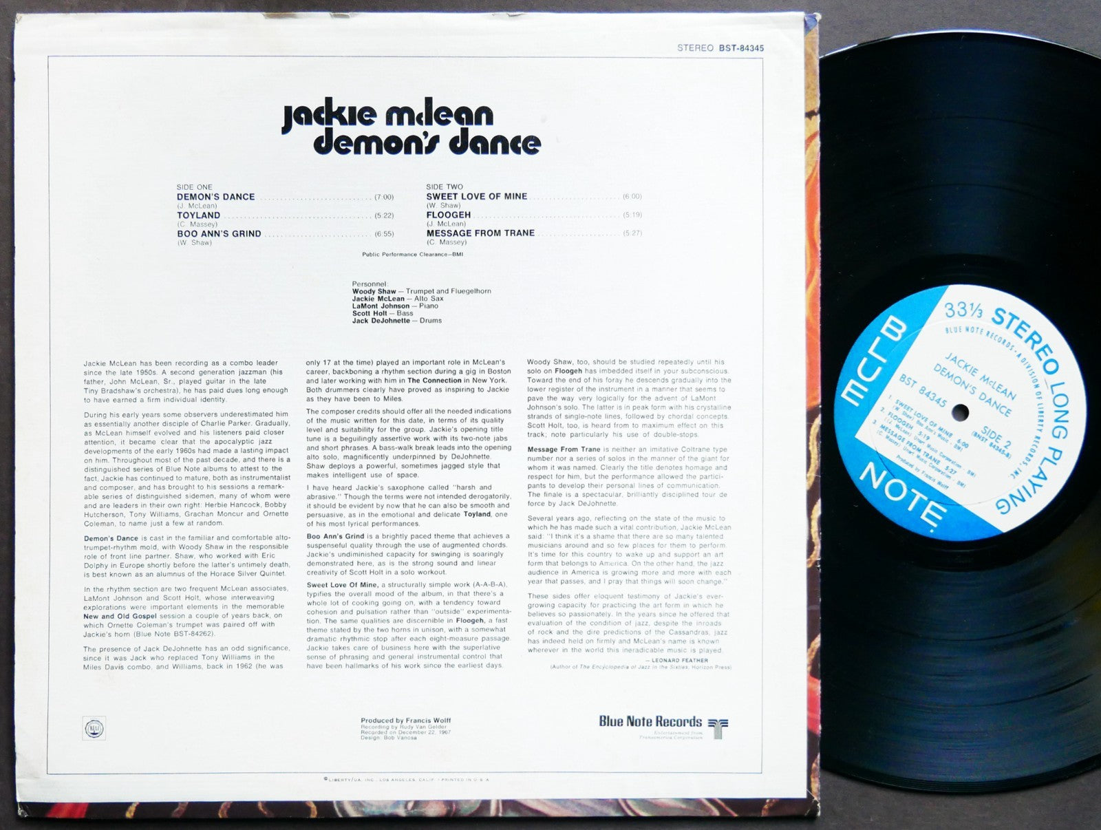 JACKIE MCLEAN Demon's Dance LP BLUE NOTE BST 84345 US 1970 RVG Woody Shaw VG+