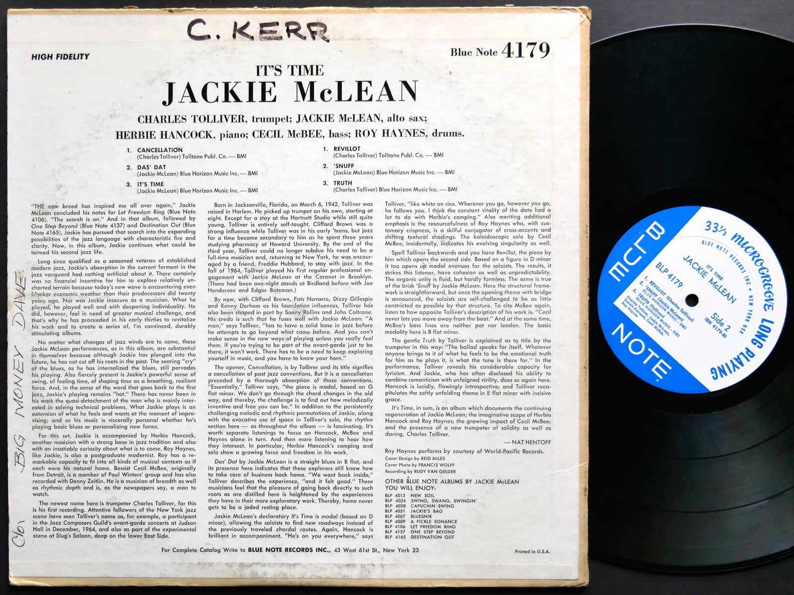 JACKIE MCLEAN It's Time! LP BLUE NOTE BLP 4179 US '65 NY EAR MONO Herbie Hancock