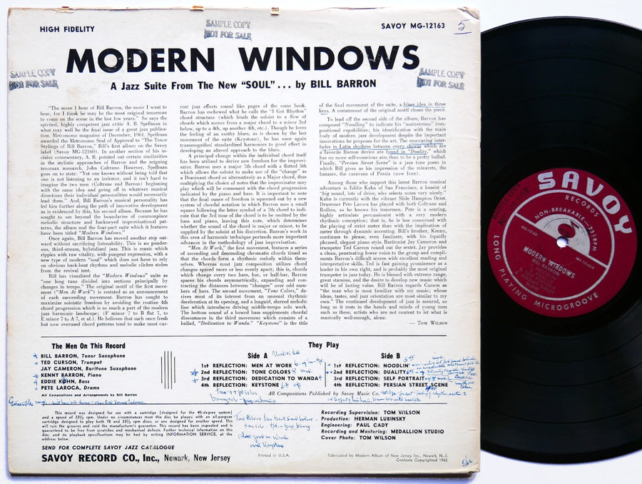BILL BARRON Modern Windows LP SAVOY RECORDS MG-12163 US 1962 MONO Pete La Roca