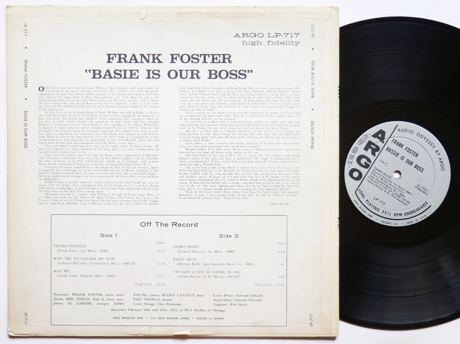 FRANK FOSTER Basie Is Our Boss LP ARGO LP-717 US 1963 DG MONO JAZZ John Young