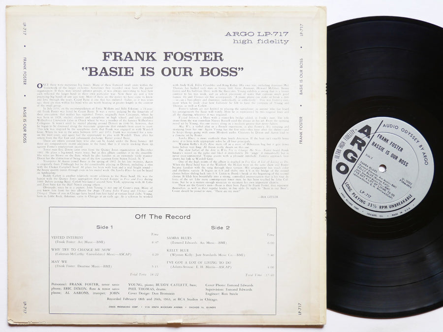 FRANK FOSTER Basie Is Our Boss LP ARGO LP-717 US 1963 DG MONO JAZZ John Young
