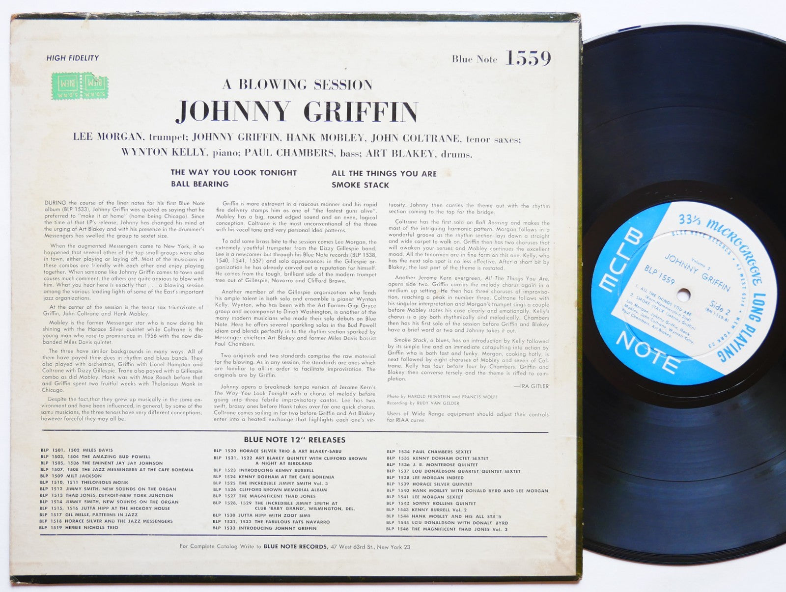 JOHNNY GRIFFIN A Blowing Session LP BLUE NOTE 1559 NY 23 EAR MONO John Coltrane