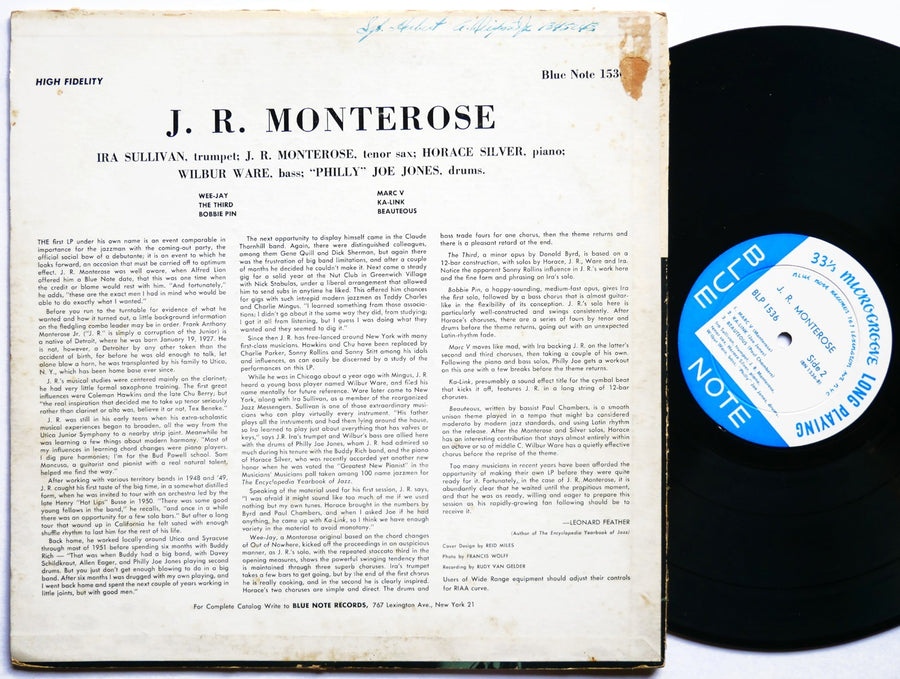 J.R. MONTEROSE LP BLUE NOTE BLP 1536 US 1957 LEXINGTON RVG EAR DG MONO FLAT Jazz