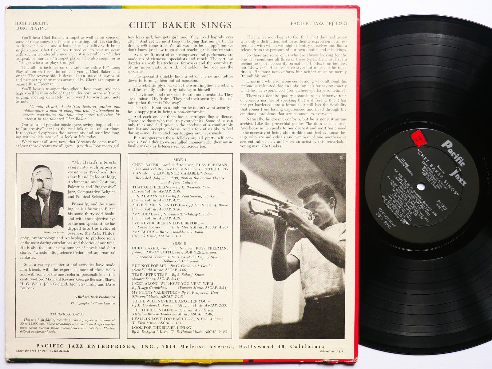 CHET BAKER Sings LP PACIFIC JAZZ PJ-1222 US 1956 DG MONO Russ Freeman