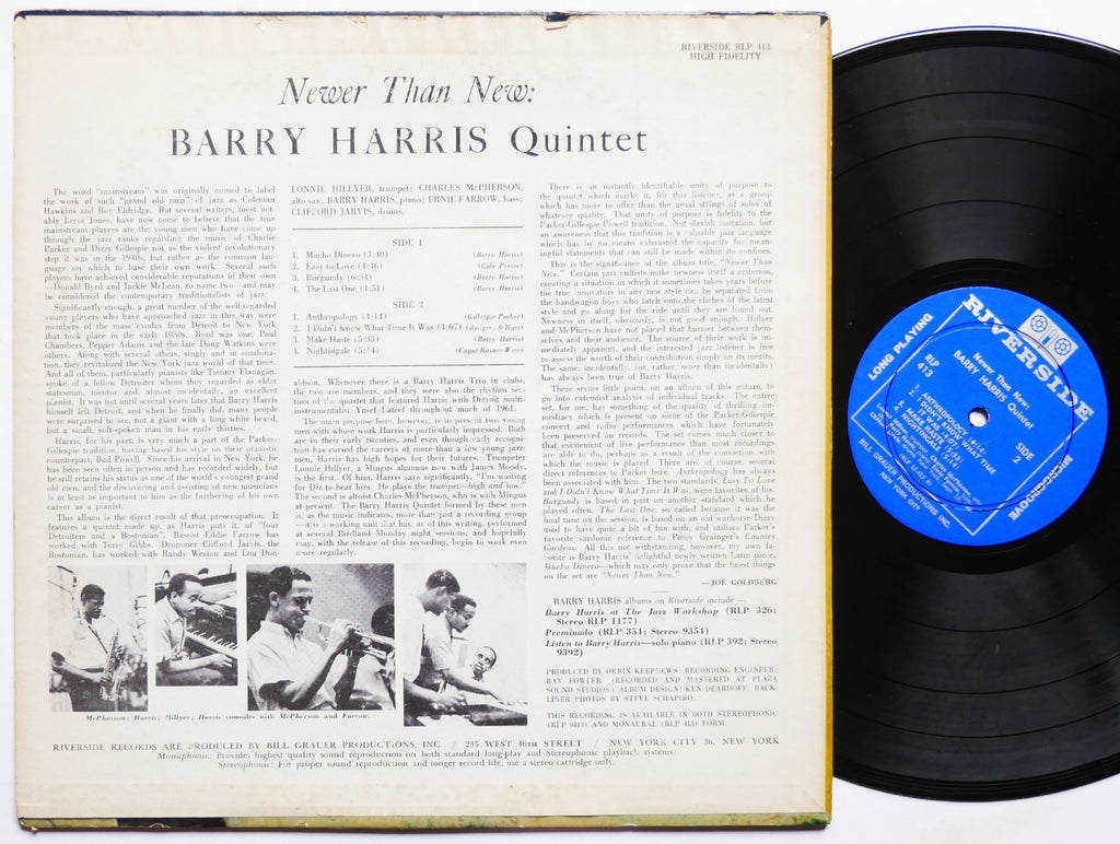 BARRY HARRIS Quintet Newer Than New LP RIVERSIDE RECORDS RLP 413 US 1961 DG MONO