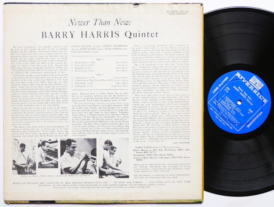 BARRY HARRIS Quintet Newer Than New LP RIVERSIDE RECORDS RLP 413 US 1961 DG MONO