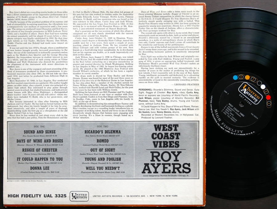 ROY AYERS West Coast Vibes LP UNITED ARTISTS UAL 3325 US 1963 MONO Curtis Amy