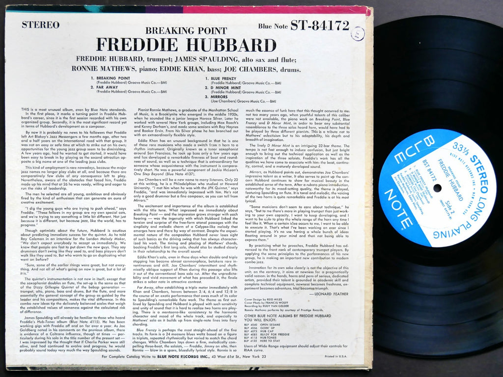 FREDDIE HUBBARD Breaking Point LP BLUE NOTE BST 84172 US 1964 NY Ronnie Mathews