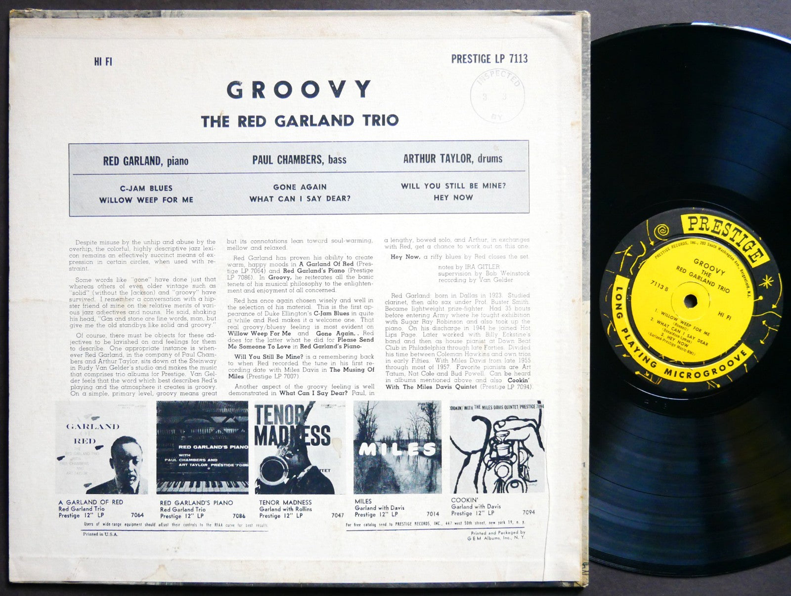 RED GARLAND TRIO Groovy LP PRESTIGE PRLP 7113 US 1958 DG MONO Paul Chambers VG+