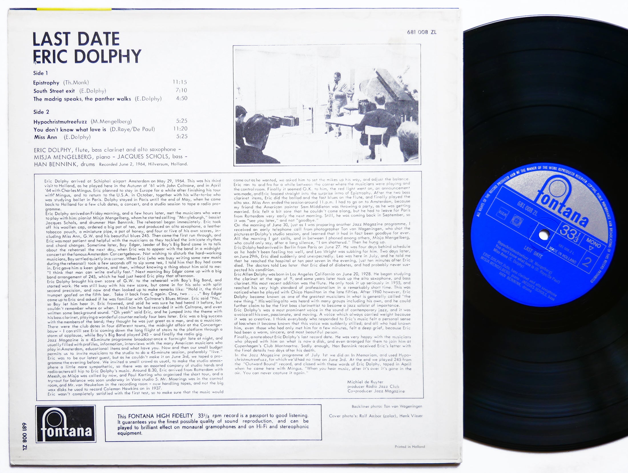ERIC DOLPHY Last Date LP FONTANA 681 008 ZL NETHERLANDS 1965 MONO JAZZ CLEAN