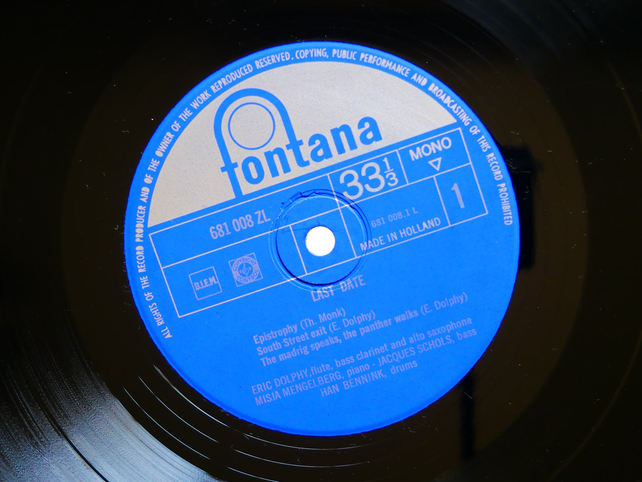ERIC DOLPHY Last Date LP FONTANA 681 008 ZL NETHERLANDS 1965 MONO JAZZ CLEAN