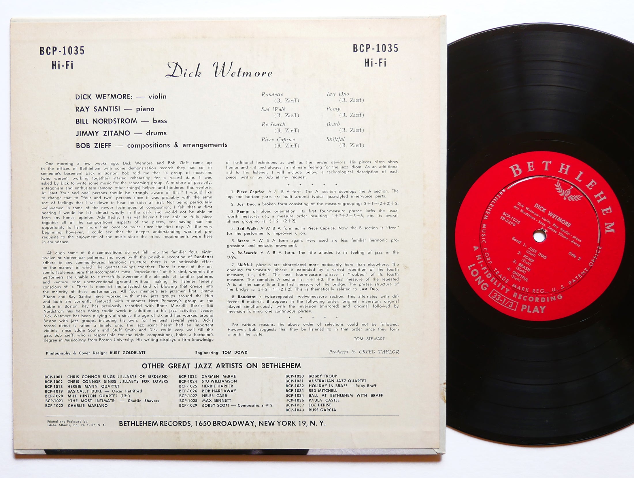 DICK WETMORE Self Titled 10" LP BETHLEHEM RECORDS BCP 1035 US 1955 DG MONO VG+