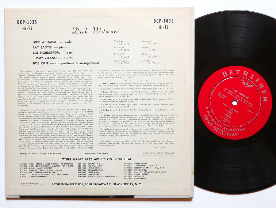 DICK WETMORE Self Titled 10" LP BETHLEHEM RECORDS BCP 1035 US 1955 DG MONO VG+