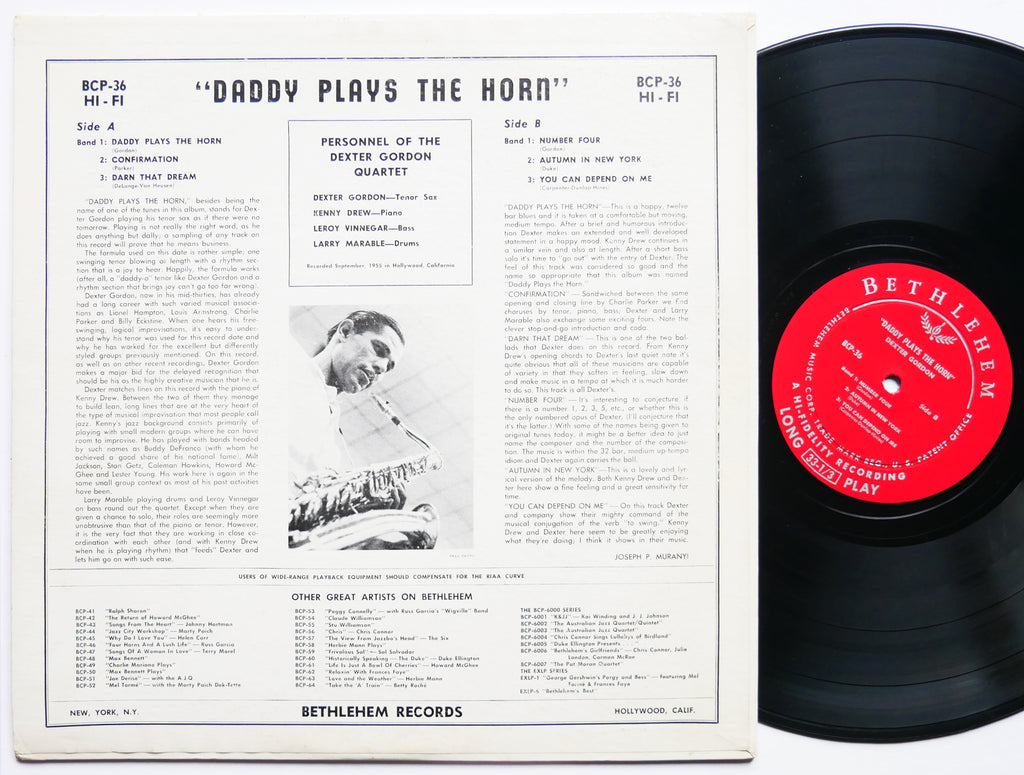 DEXTER GORDON Daddy Plays The Horn LP BETHLEHEM BCP 36 US '56 DG MONO Kenny Drew