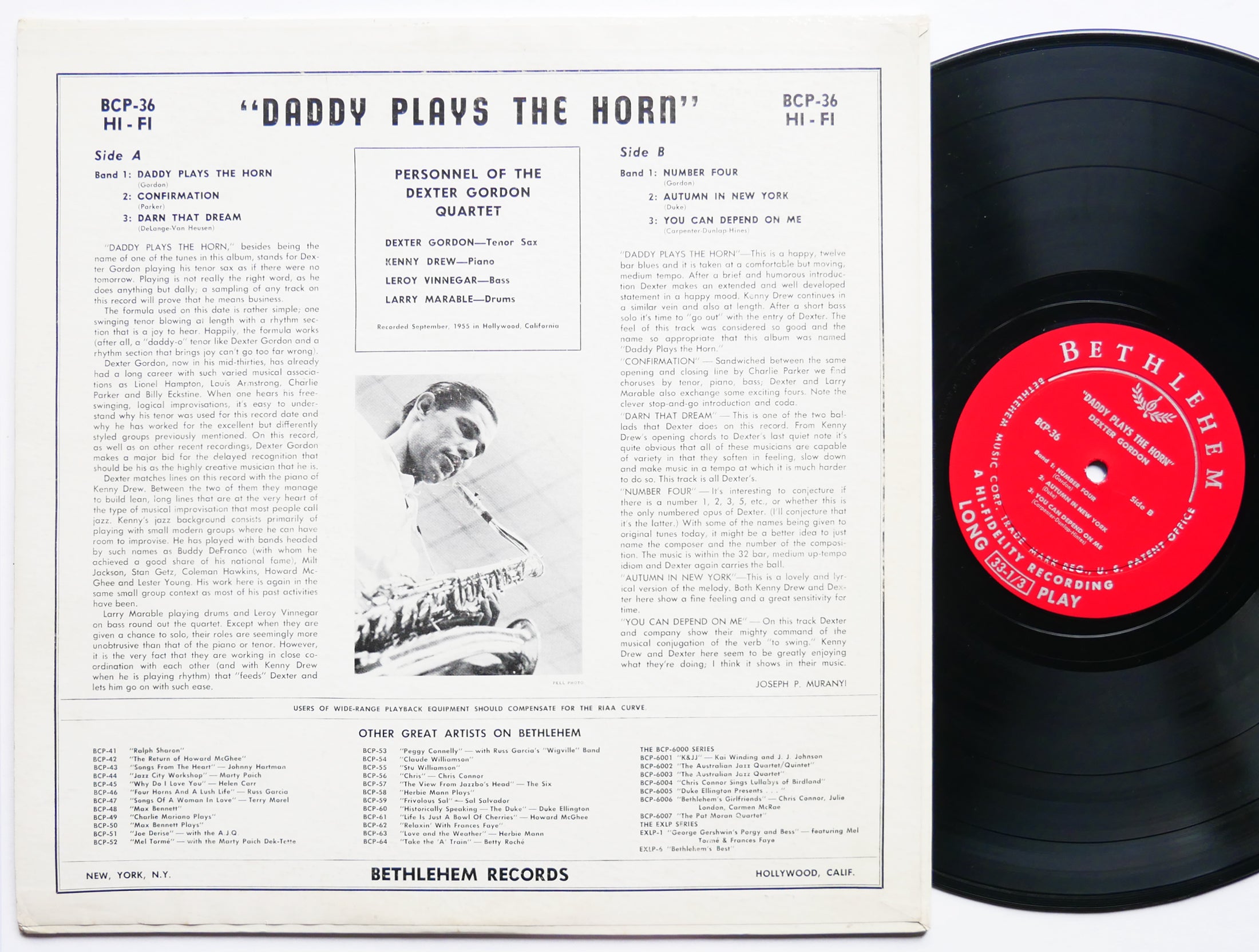DEXTER GORDON Daddy Plays The Horn LP BETHLEHEM BCP 36 US '56 DG MONO Kenny Drew