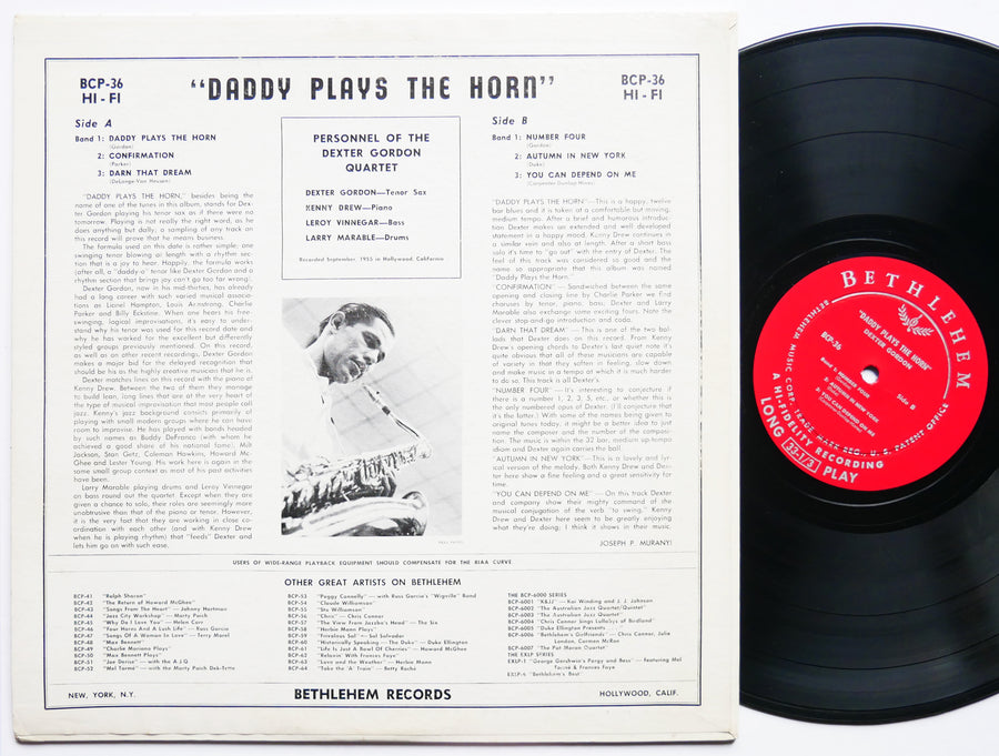 DEXTER GORDON Daddy Plays The Horn LP BETHLEHEM BCP 36 US '56 DG MONO Kenny Drew