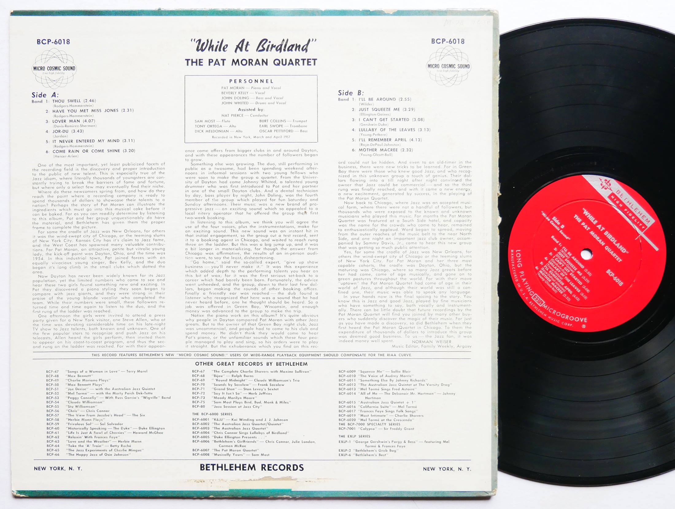 PAT MORAN QUARTET While At Birdland LP BETHLEHEM BCP6018 DG MONO Oscar Pettiford