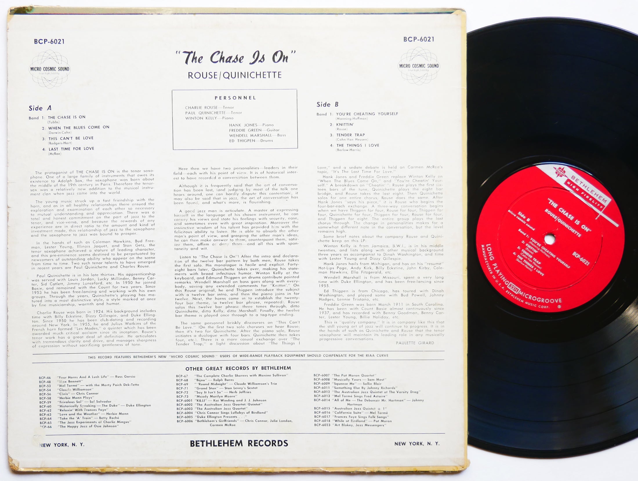 CHARLIE ROUSE PAUL QUINICHETTE The Chase Is On LP BETHLEHEM BCP 6021 US '57 MONO