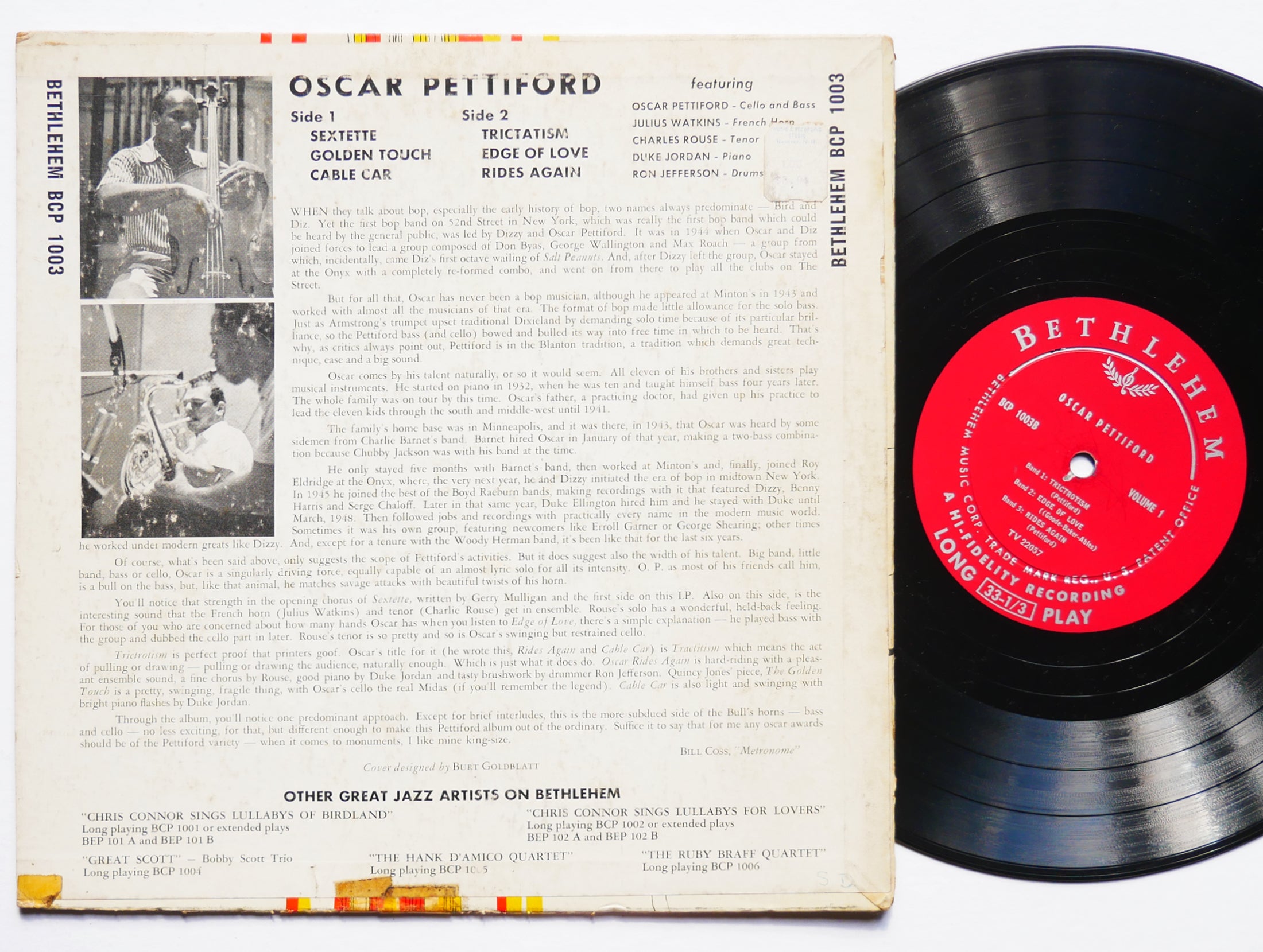 OSCAR PETTIFORD 10" LP BETHLEHEM BCP 1003 DG MONO JAZZ Duke Jordan Charles Rouse