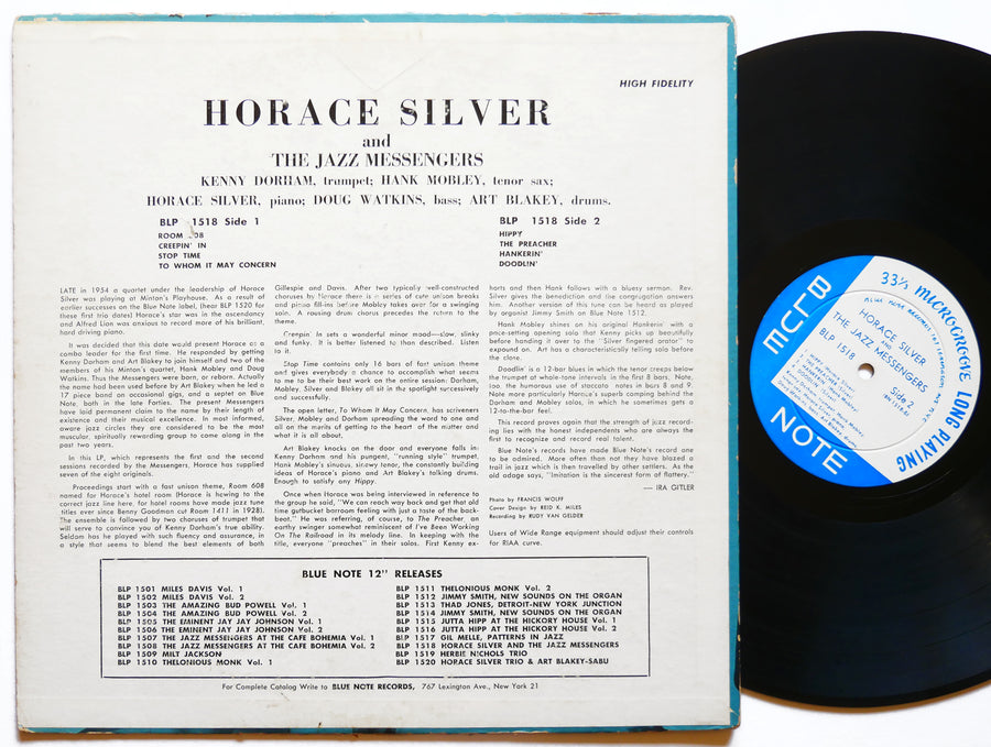 HORACE SILVER And The Jazz Messengers LP BLUE NOTE 1518 US 1956 LEX Hank Mobley