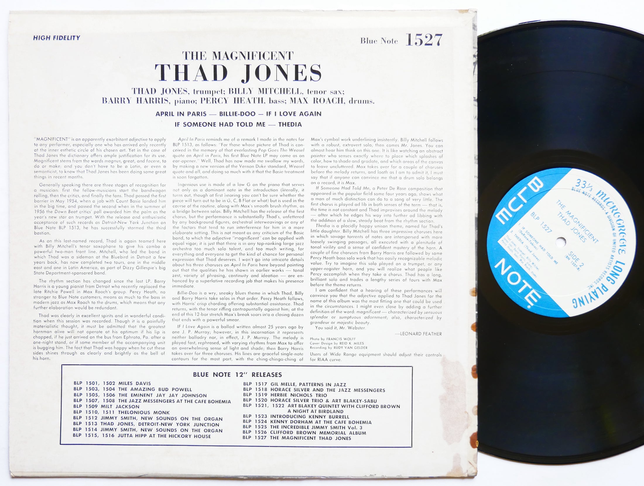 THAD JONES The Magnificent LP BLUE NOTE BLP 1527 US 1972 UA MONO Max Roach