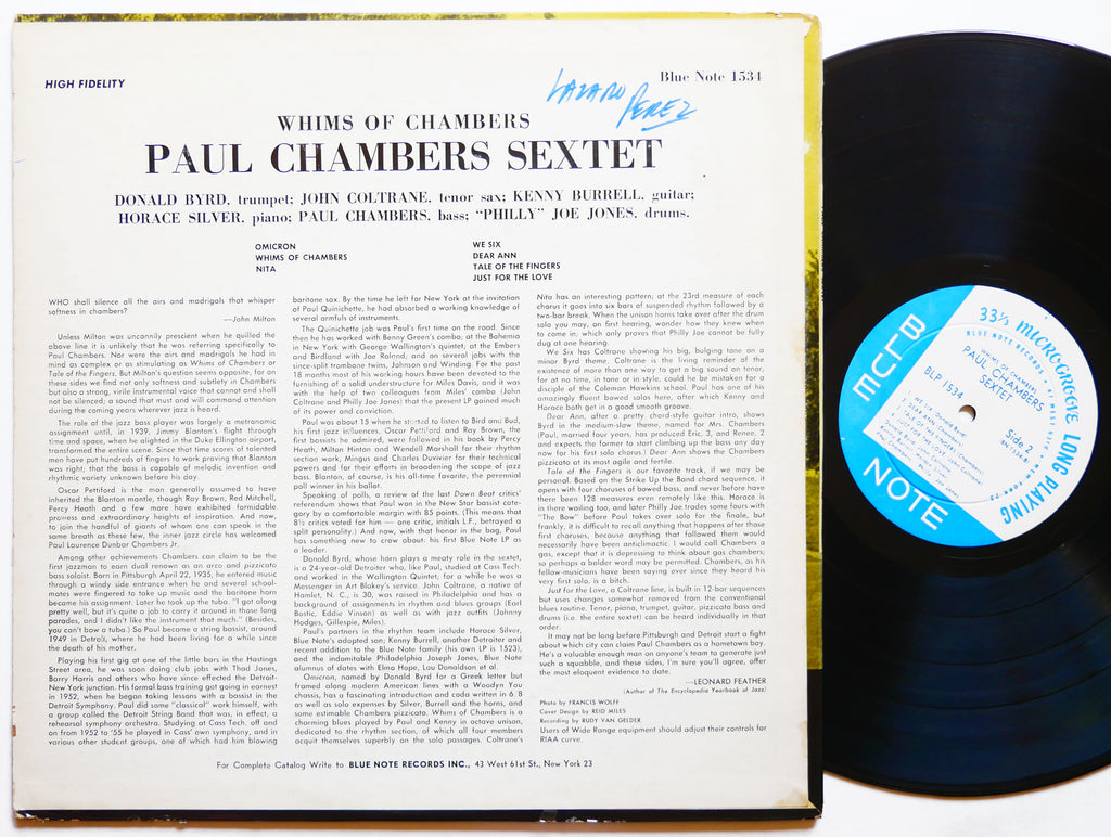 PAUL CHAMBERS Whims Of Chambers LP BLUE NOTE BLP 1534 US 1959 MONO John Coltrane