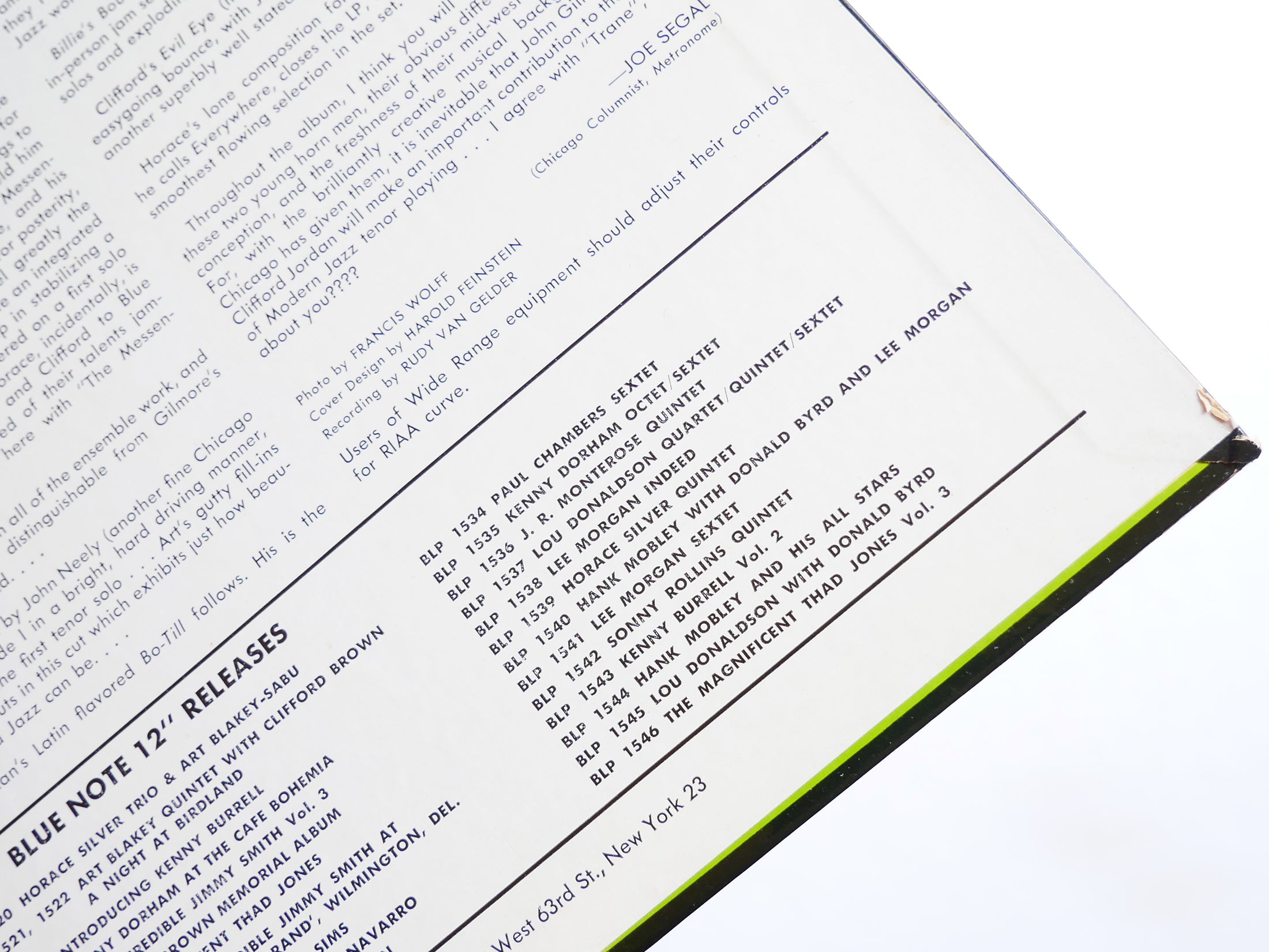 CLIFFORD JORDAN JOHN GILMORE Blowing In From Chicago LP BLUE NOTE 1549 US 1958