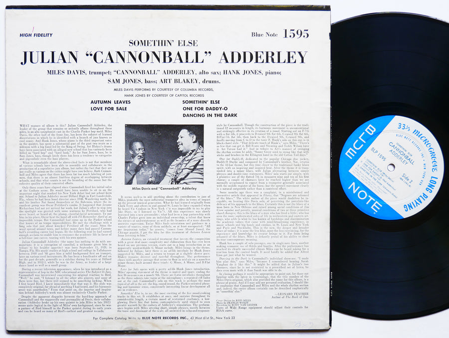 CANNONBALL ADDERLEY MILES DAVIS Somethin' Else LP BLUE NOTE 1595 US 1963 NY MONO