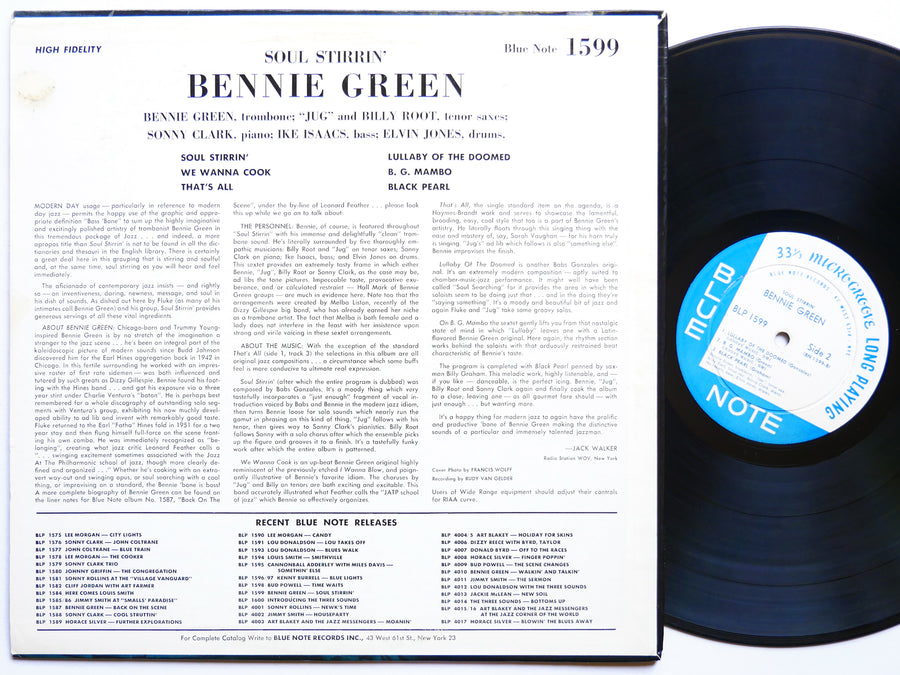 BENNIE GREEN Soul Stirrin' LP BLUE NOTE BLP 1599 US 1958 EAR DG MONO Sonny Clark