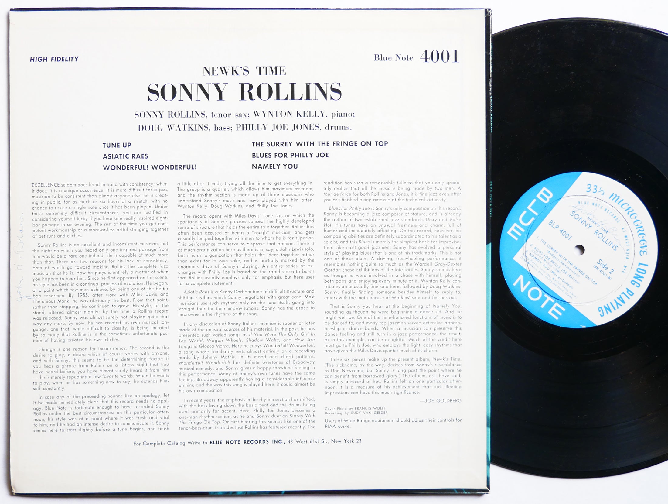 SONNY ROLLINS Newk's Time LP BLUE NOTE 4001 EAR MONO Wynton Kelly Doug Watkins