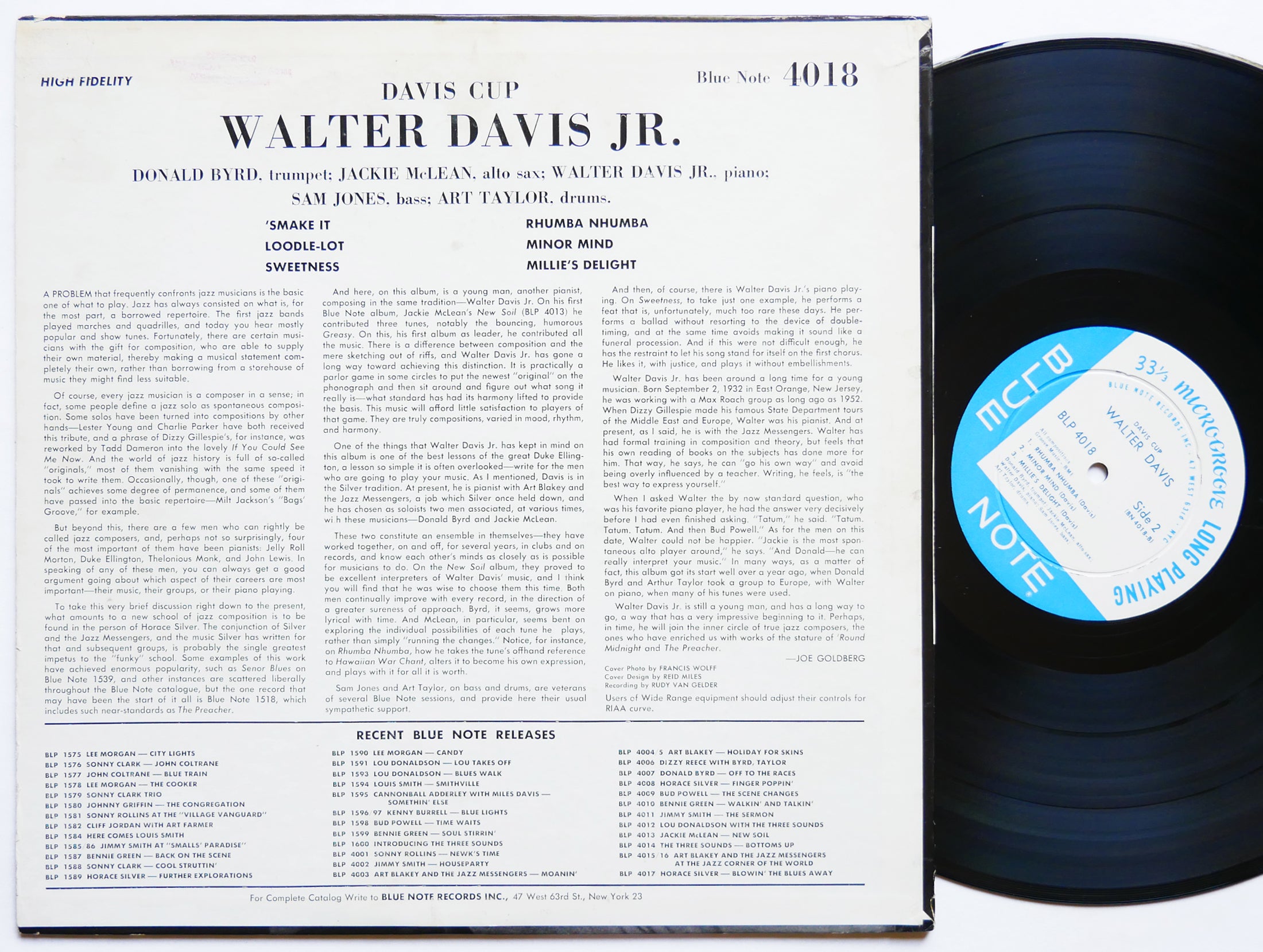 WALTER DAVIS JR. Davis Cup LP BLUE NOTE BLP 4018 US '59 EAR MONO Donald Byrd VG+
