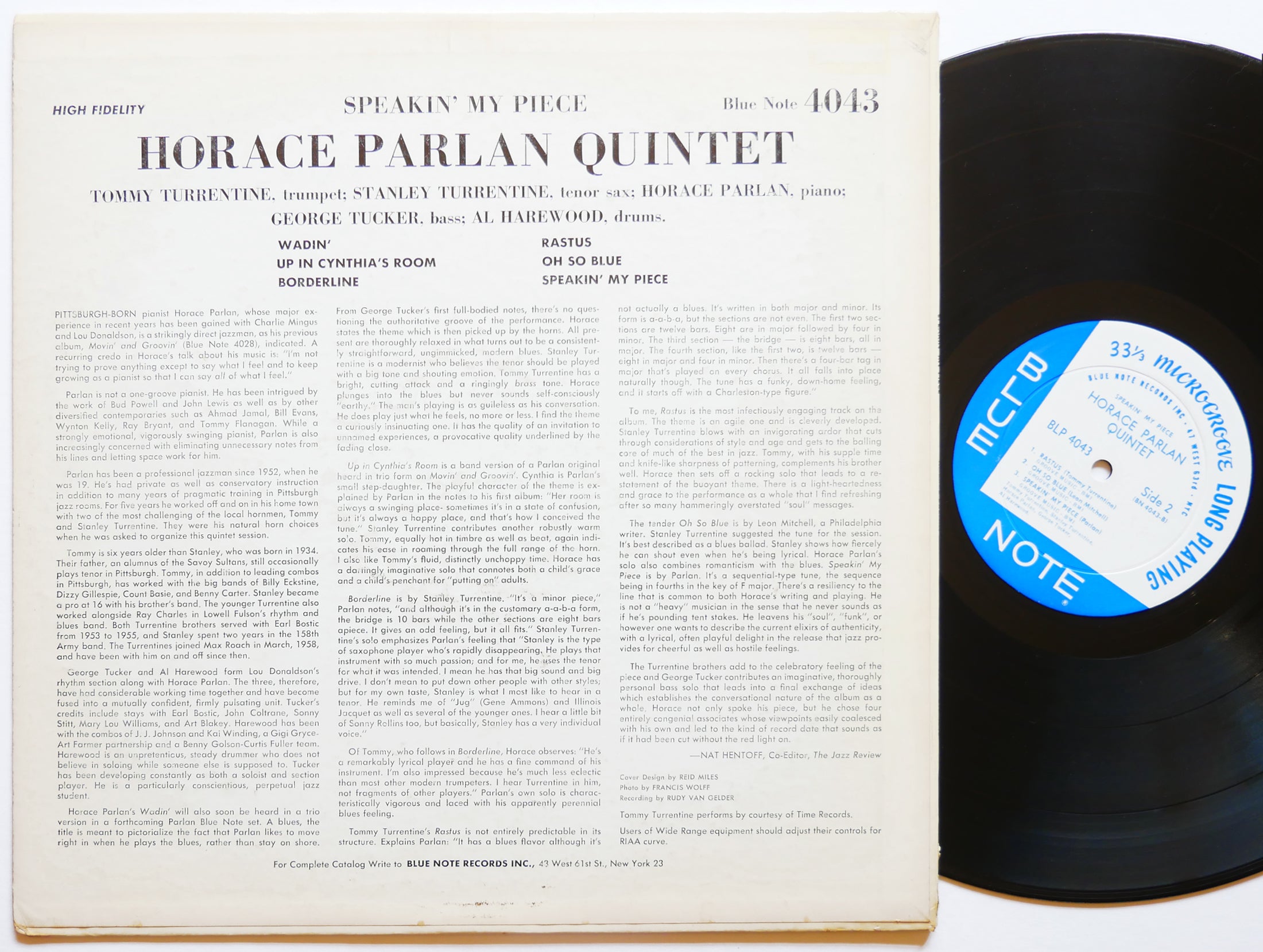 HORACE PARLAN Speakin' My Piece LP BLUE NOTE BLP 4043 US 1960 EAR MONO 47 W.63rd