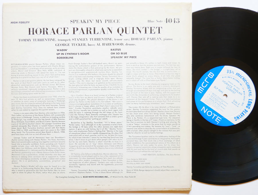 HORACE PARLAN Speakin' My Piece LP BLUE NOTE BLP 4043 US 1960 EAR MONO 47 W.63rd