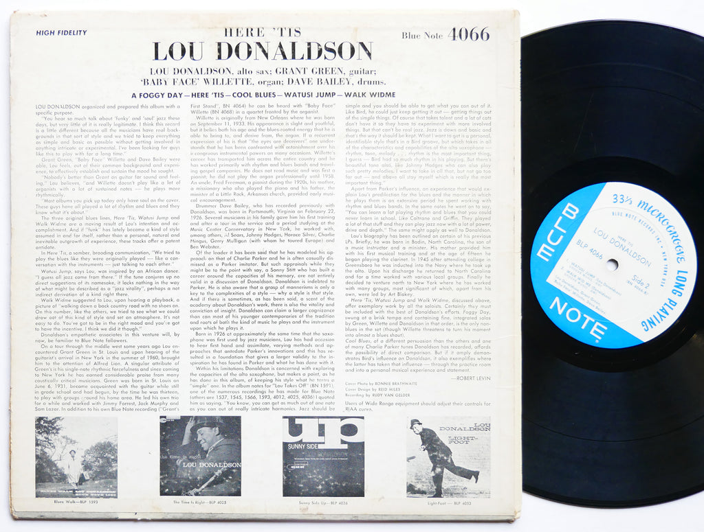 LOU DONALDSON Here 'Tis LP BLUE NOTE BLP 4066 US 1961 RVG EAR MONO Grant Green
