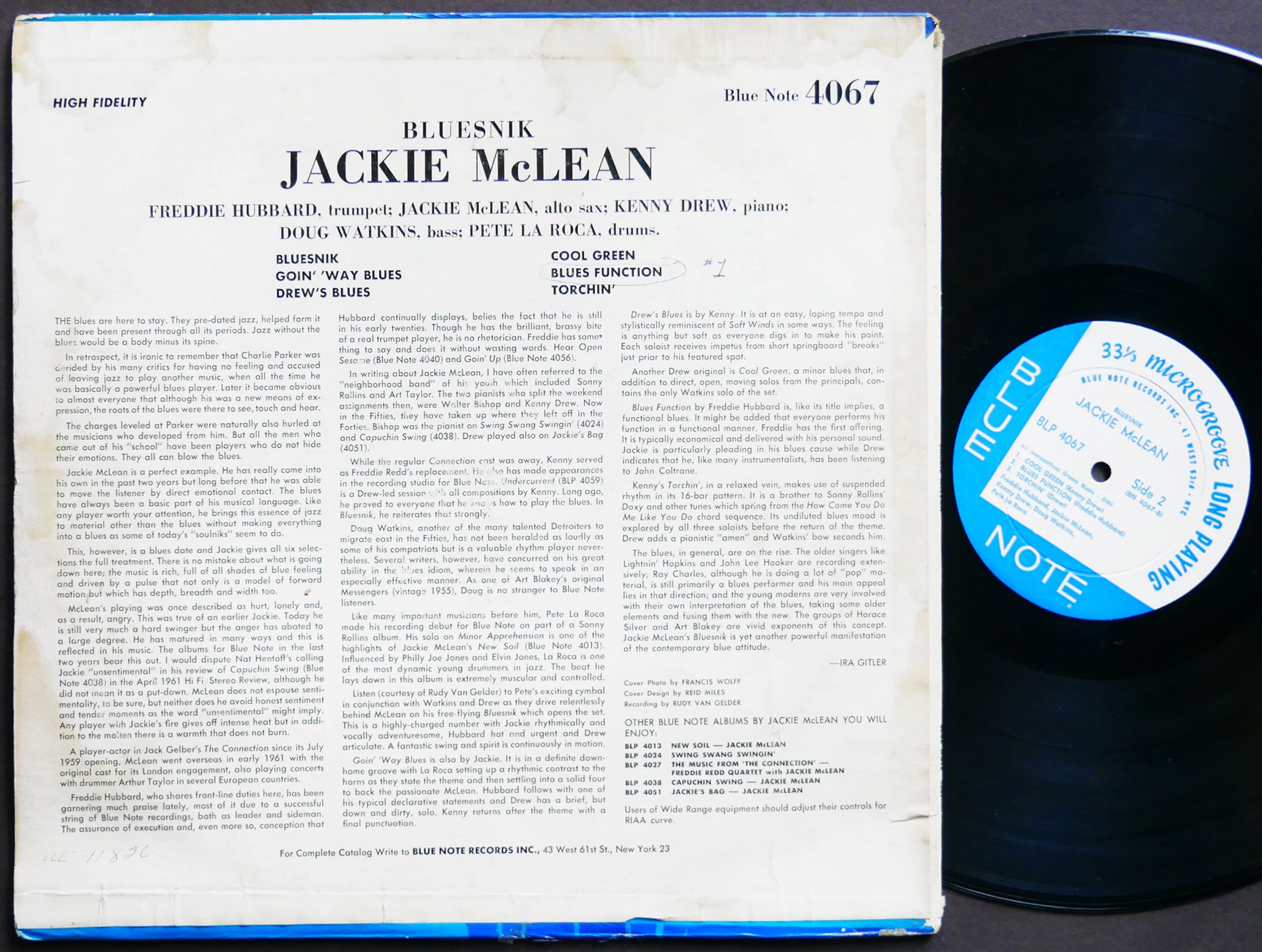 JACKIE MCLEAN Bluesnik LP BLUE NOTE 4067 EAR MONO Pete La Roca Freddie Hubbard