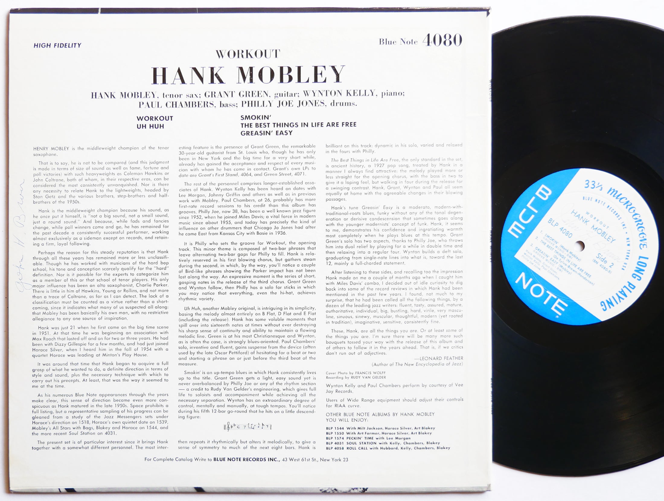 HANK MOBLEY Workout LP BLUE NOTE BLP 4080 US '62 NY RVG EAR MONO