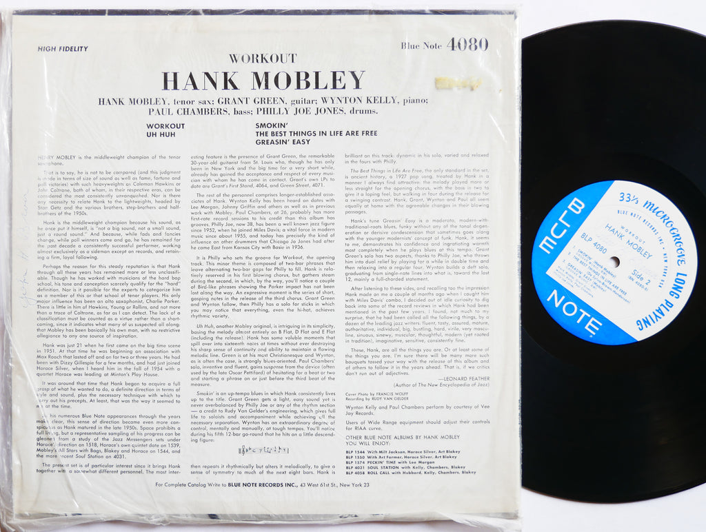 HANK MOBLEY Workout LP BLUE NOTE BLP 4080 US '62 NY RVG EAR MONO Grant Green VG+
