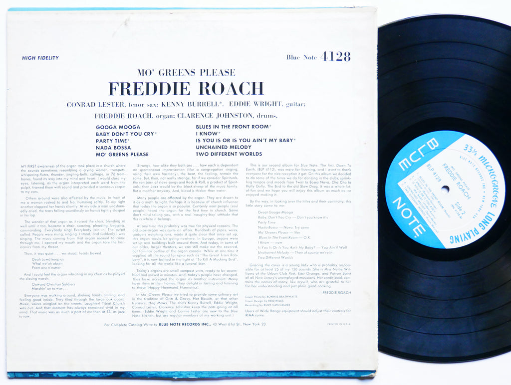 FREDDIE ROACH Mo' Greens Please LP BLUE NOTE BLP 4128 NY EAR MONO Kenny Burrell