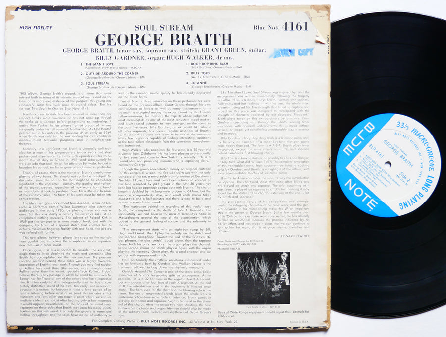 GEORGE BRAITH Soul Stream LP BLUE NOTE BLP 4161 US 1963 NY EAR MONO Grant Green