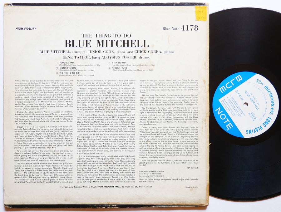 BLUE MITCHELL The Thing To Do LP BLUE NOTE 4178 US 1965 NY EAR MONO Chick Corea