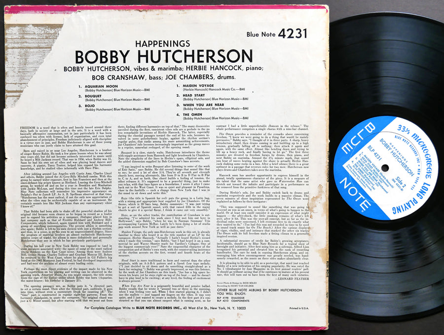 BOBBY HUTCHERSON Happenings LP BLUE NOTE 4231 US 1967 NY RVG MONO Herbie Hancock