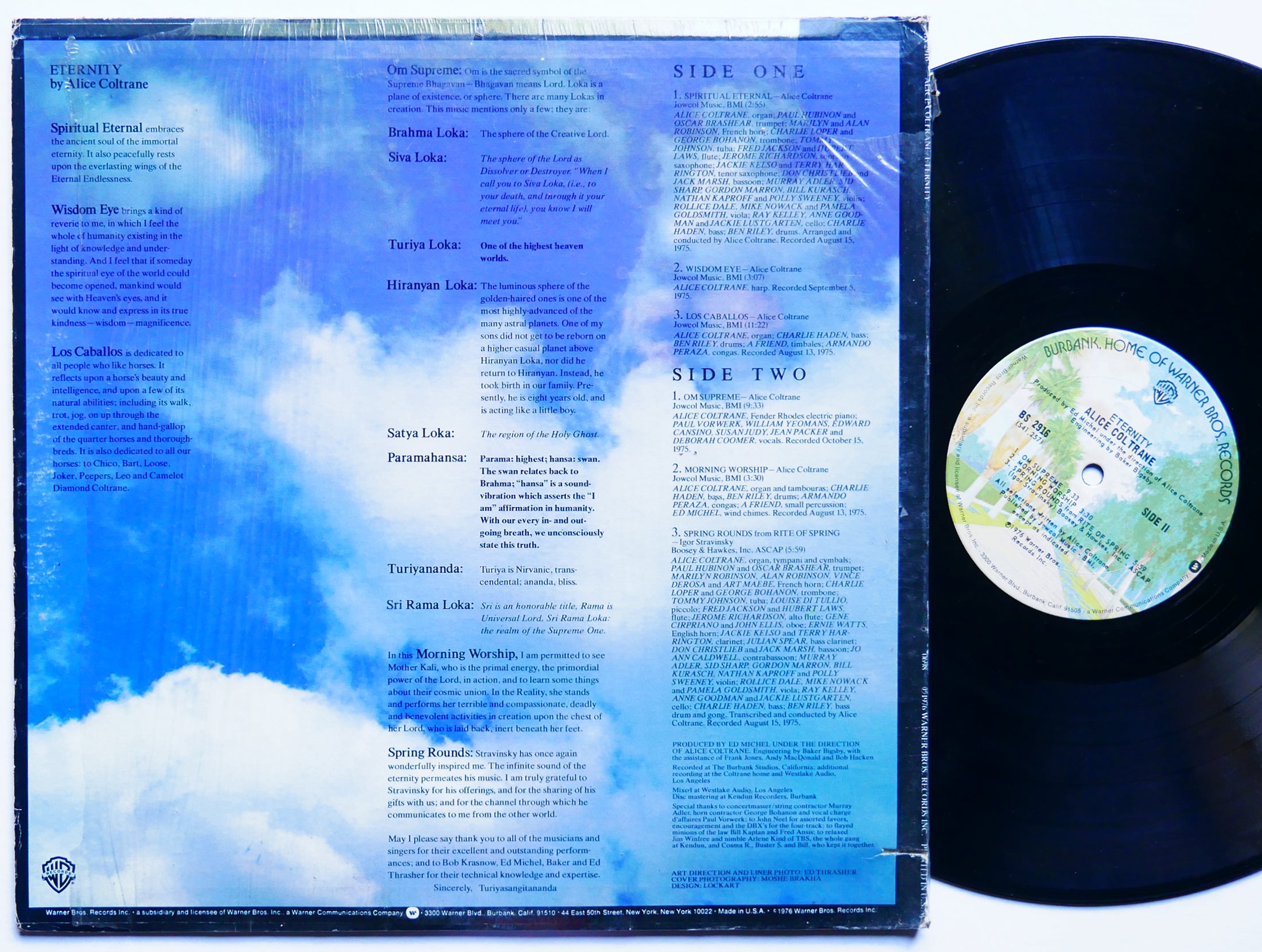 ALICE COLTRANE Eternity LP WARNER BROS. RECORDS BS 2916 US 1976 Charlie Haden