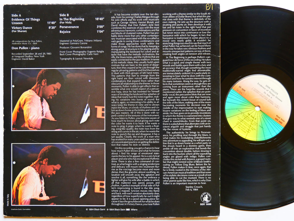 DON PULLEN Evidence Of Things Unseen LP BLACK SAINT BSR 0080 Italy 1984 JAZZ