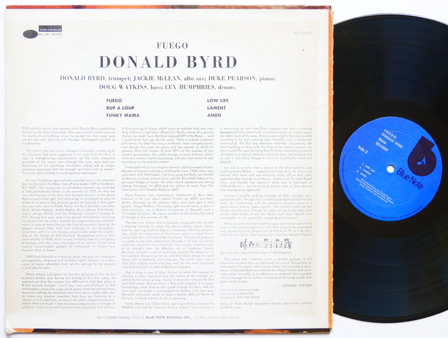 DONALD BYRD Fuego LP BLUE NOTE BST 84026 US 1973 RVG Jackie McLean Duke Pearson