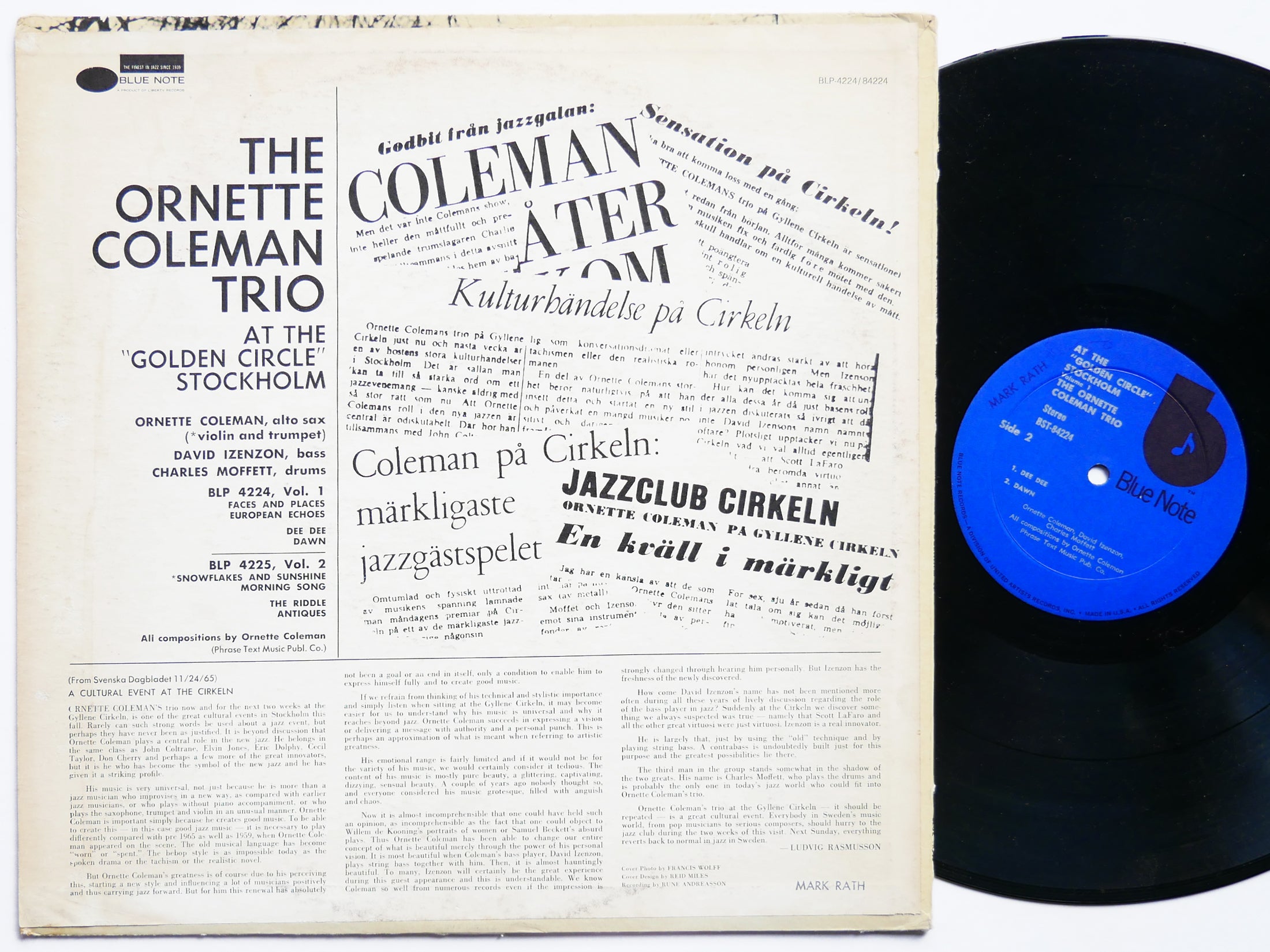 Ornette Coleman Stockholm 1・2 レコード ORNETTE COLEMAN TRIO Golden Circle Stockholm Vo 1 LP BLUE NOTE BST
