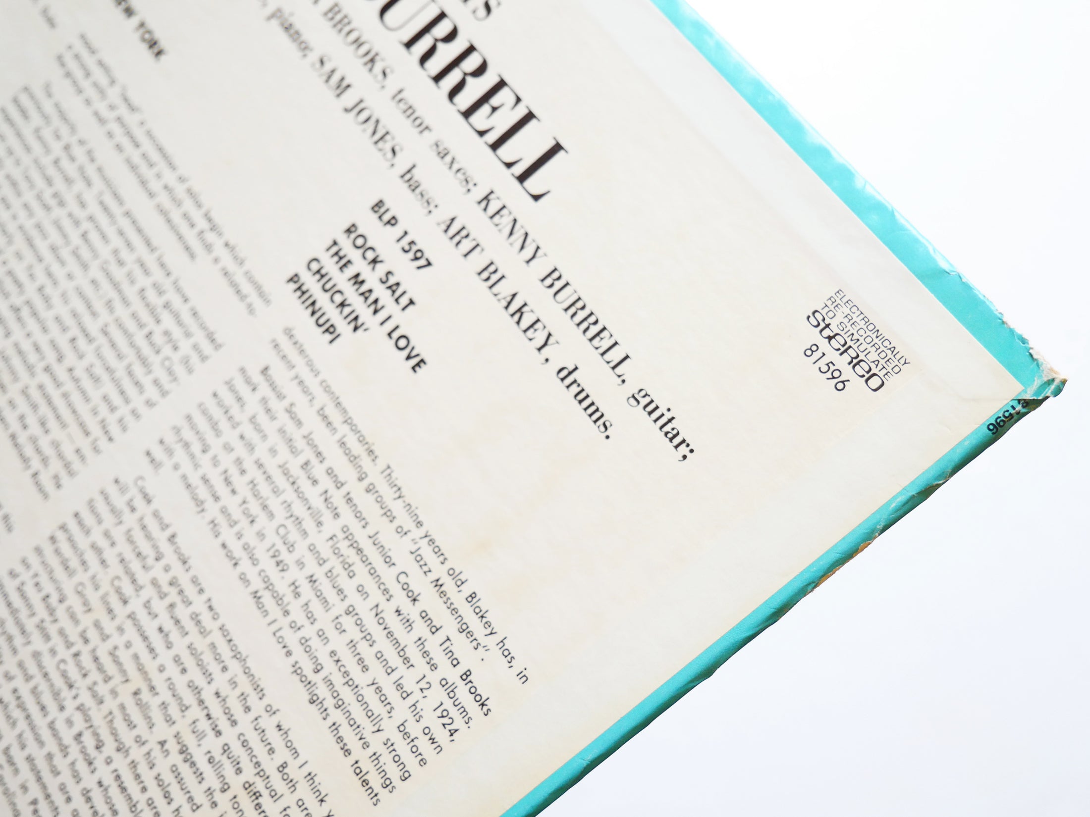 KENNY BURRELL Blue Lights Vol. 1 LP BLUE NOTE BST 81596 US 1975 Tina Brooks VG+