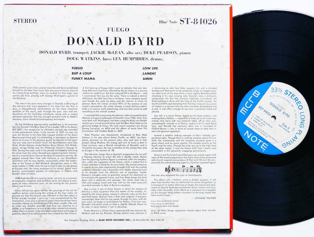 DONALD BYRD Fuego LP BLUE NOTE BST 84026 US 1960 EAR Jackie McLean Duke Pearson