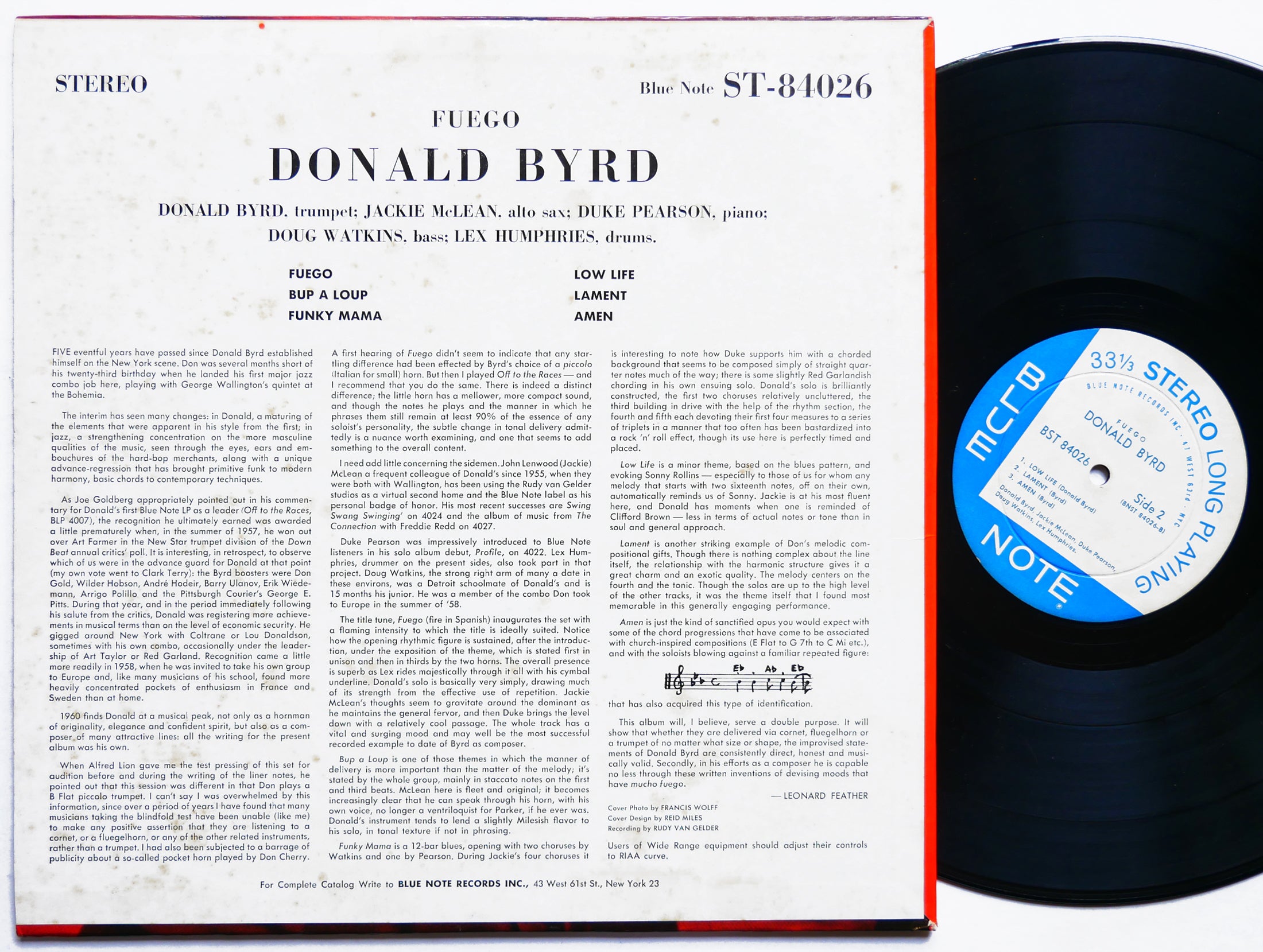 DONALD BYRD Fuego LP BLUE NOTE BST 84026 US 1960 EAR Jackie McLean Duke Pearson
